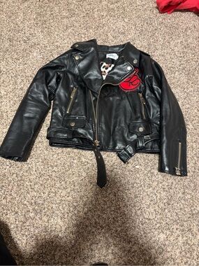 Lola and the Boys girls leather jacket with patches.